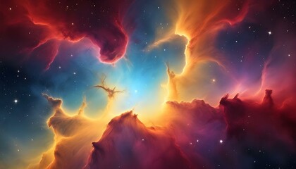 Fototapeta premium Spectacular view of a radiant and colorful nebula filled with bright stars in deep space.