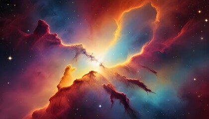 Fototapeta premium A stunning view of a colorful nebula filled with stars in the vastness of space.