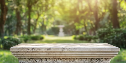 a white column in a park with trees in the background 