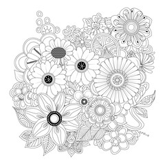 Intricate floral design black and white illustration