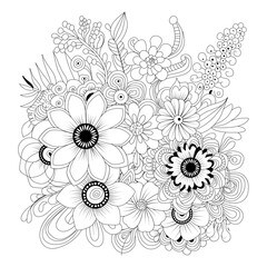 Black and white floral doodle illustration