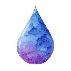 Obraz premium Watercolor painting of a single blue and purple water droplet isolated on white background perfect for design projects