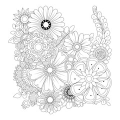 Detailed floral arrangement coloring page design