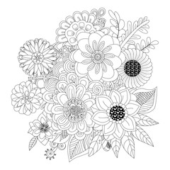 Intricate floral bouquet coloring page outline
