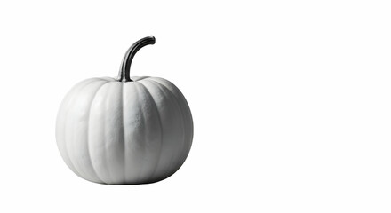 Isolated white pumpkin with a dark stem on a white background creating a minimalist composition