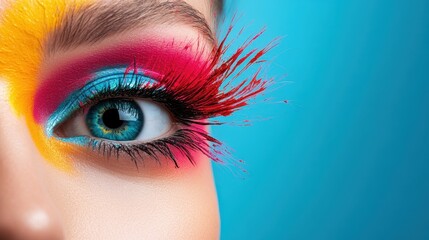 A striking close-up of a beautifully crafted eye featuring bold makeup, showcasing artistic expression and the transformative power of art in highlighting beauty and individuality.