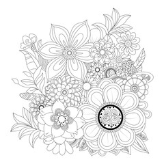 Detailed floral arrangement coloring page design