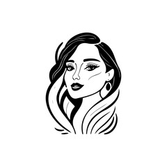 Elegant monochrome portrait featuring refined facial traits and graceful flowing hair