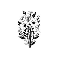 Elegant monochromatic floral arrangement with botanical design elements illustration