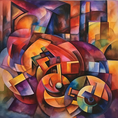 watercolor abstract painting of giant cubism
