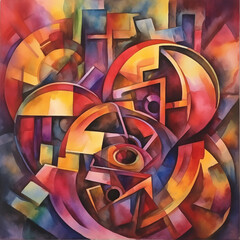 watercolor abstract painting of giant cubism