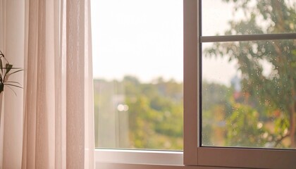 美しい緑色の植物、おしゃれな窓辺