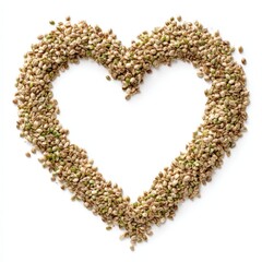 Obraz premium Hemp Seeds Arranged in a Heart Shape on White Background Healthy Food Concept