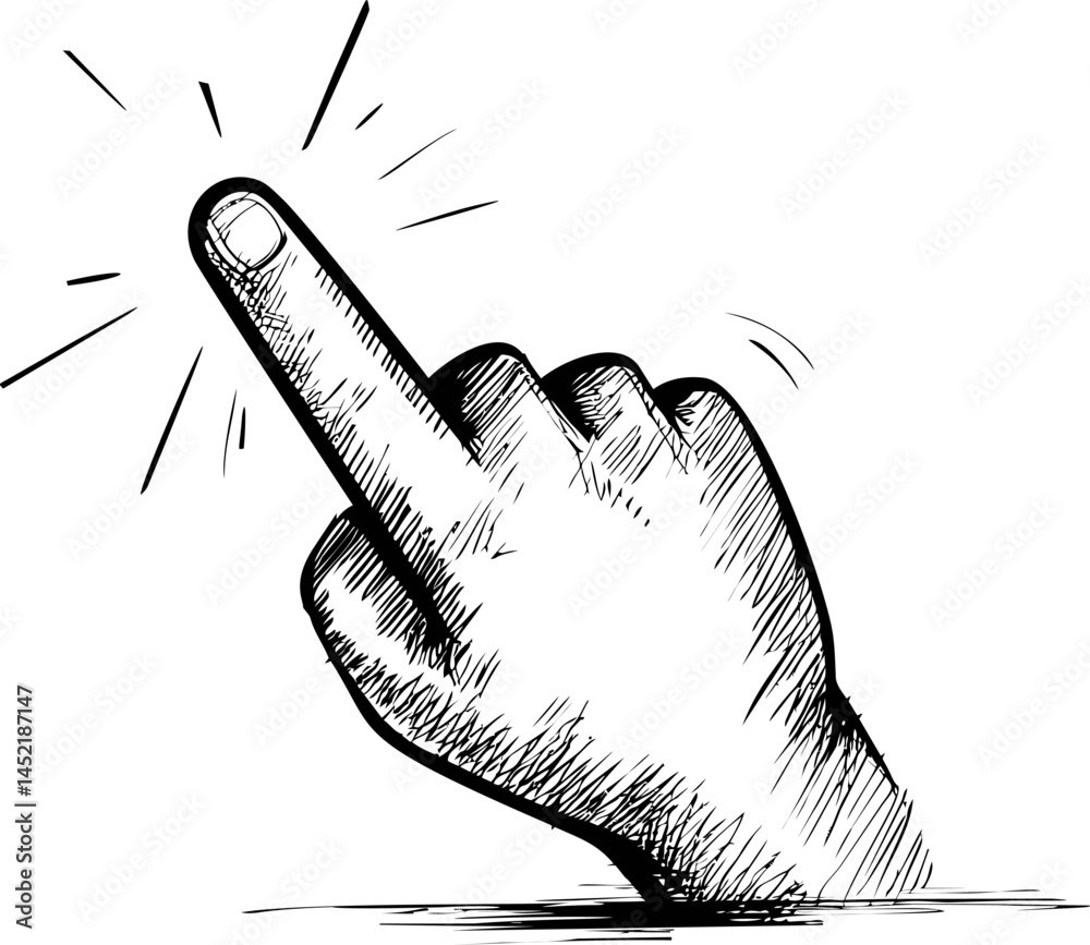 Poster hand drawing showing middle finger in a black and white sketch style. vector illustration.