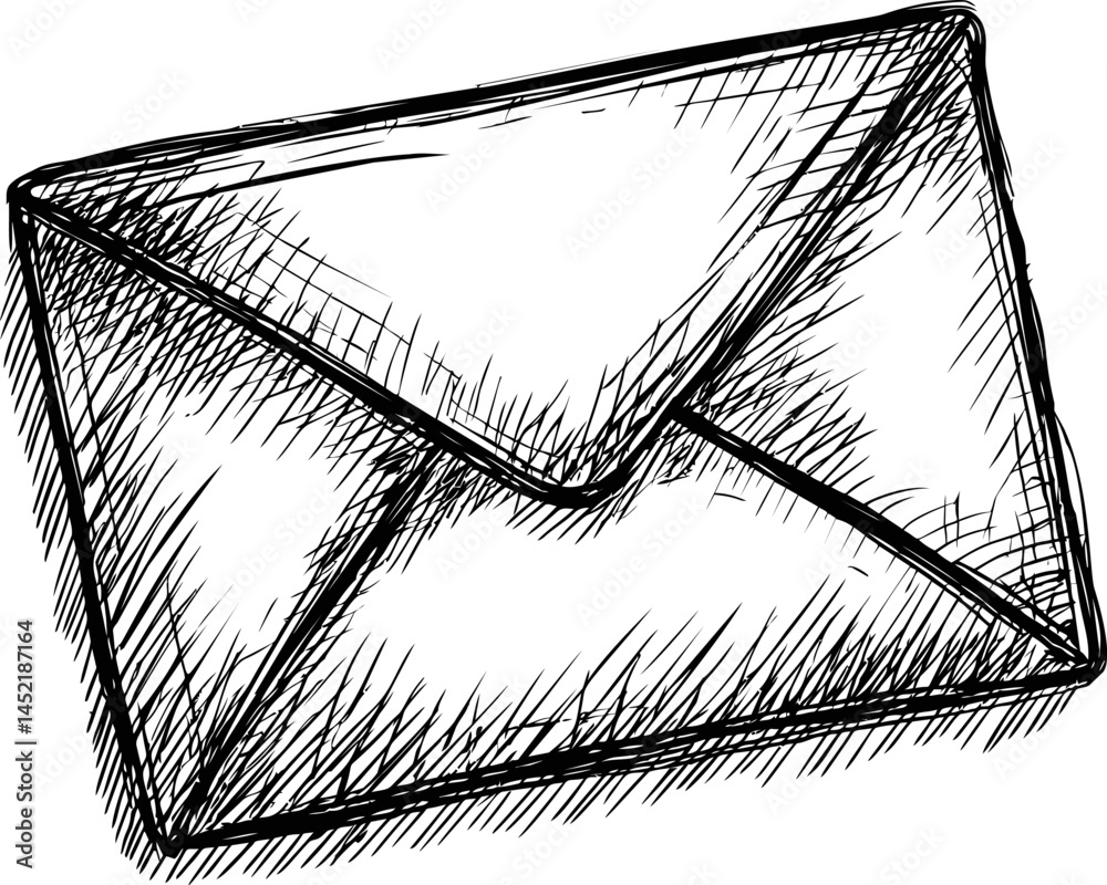 Poster sketch of a vintage envelope with crosshatch texture, retro illustration style. vector illustration.