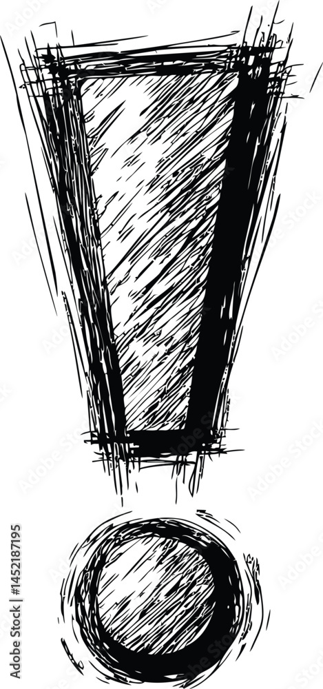 Poster sketchy black exclamation mark in abstract style. vector illustration.
