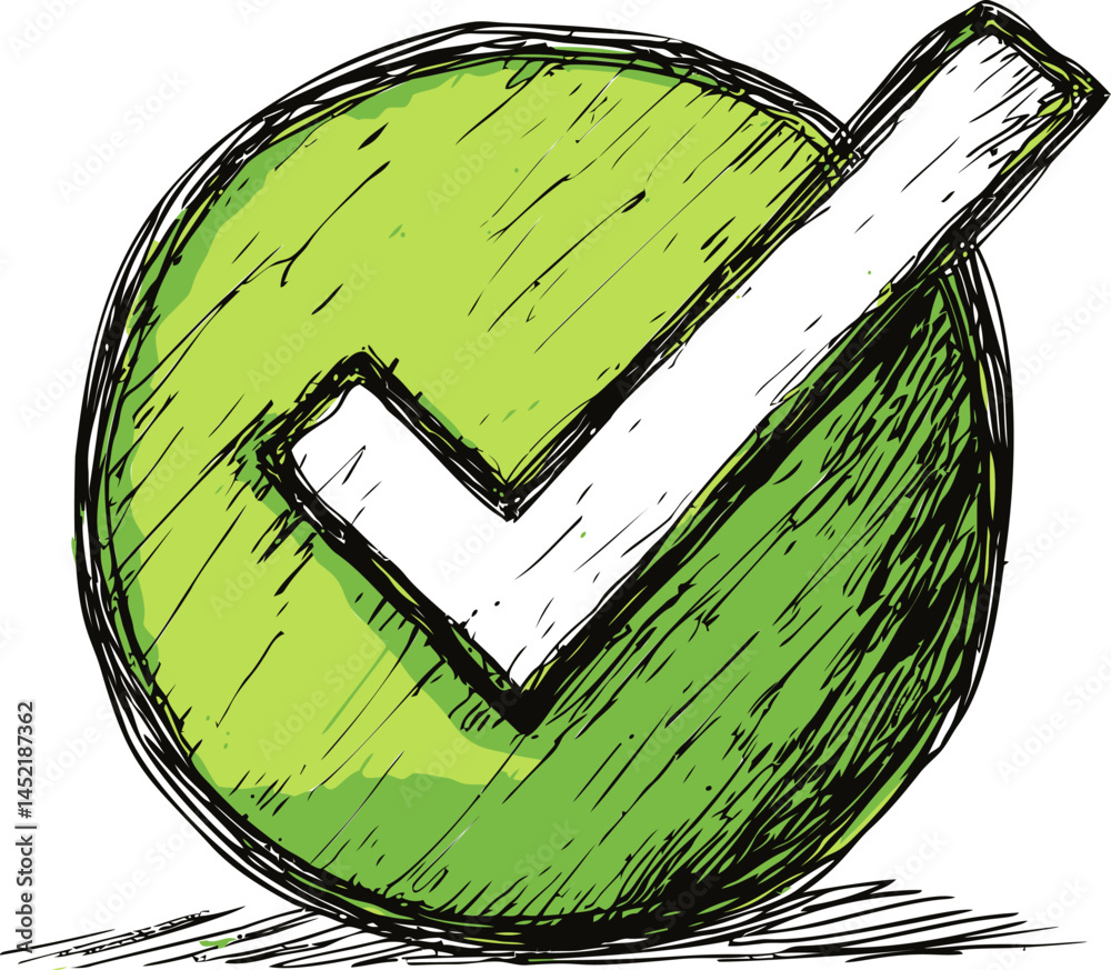 Poster green check mark illustration with sketchy style and bold lines. vector illustration.