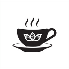 Tea Cup Silhouette Clipart | Black Teacup Outline on White Background