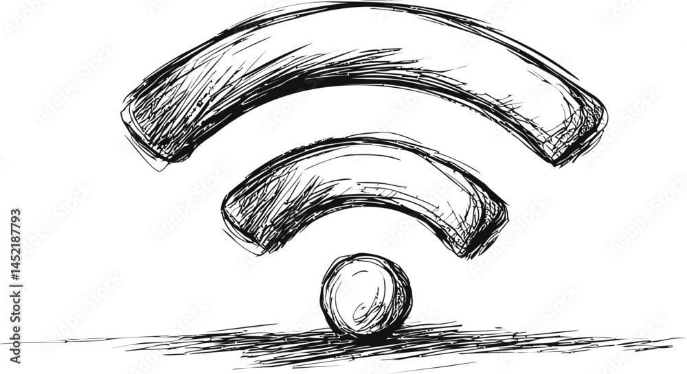 Poster monochrome sketch of a wifi symbol resembling a hand-drawn artistic design. vector illustration.