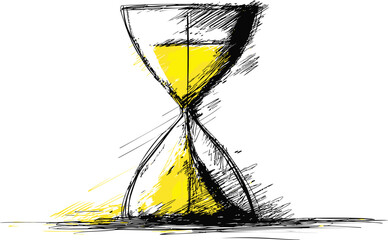 Sketch of a yellow hourglass sand timer with abstract artistic style. Vector illustration.