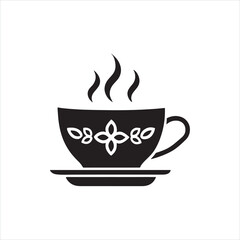 Tea Cup Silhouette Clipart | Black Teacup Outline on White Background