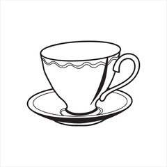Tea Cup Silhouette Clipart | Black Teacup Outline on White Background