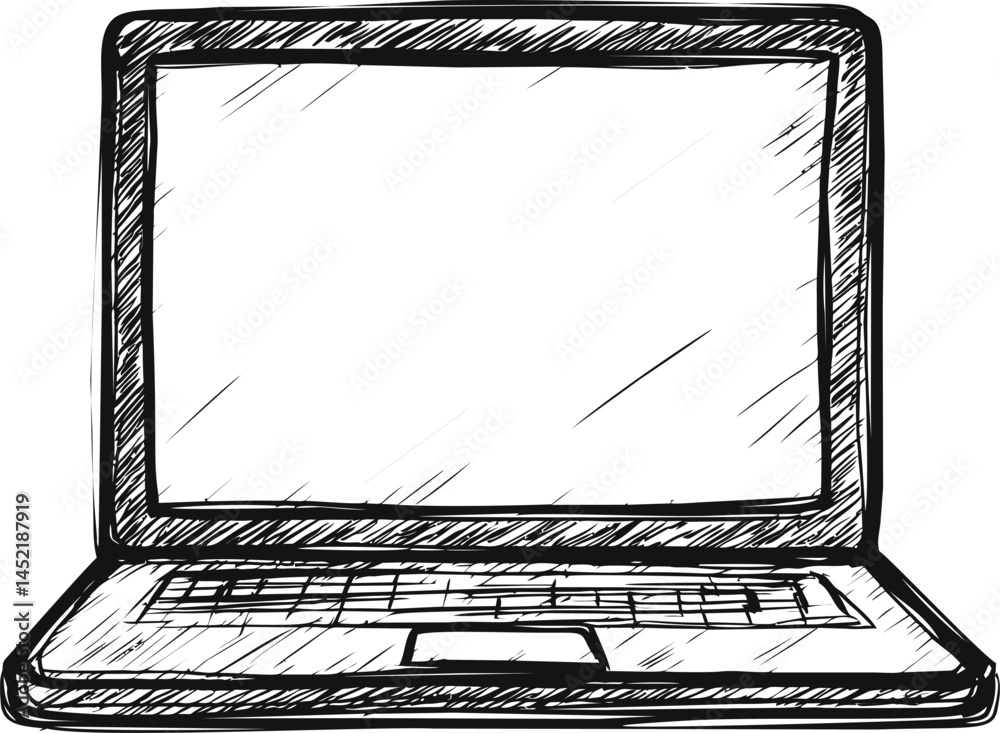 Leinwandbilder sketch of a laptop with open screen and keyboard. vector illustration.