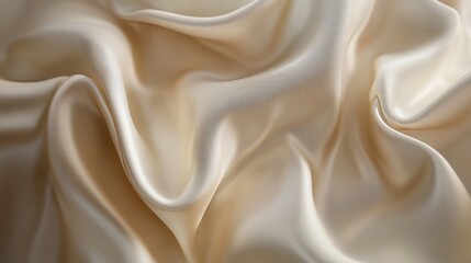 Obraz premium Satin fabric drapes in a luxurious champagne gold hue, showcasing flowing curves and dynamic wrinkles that create an elegant texture perfect for upscale decor