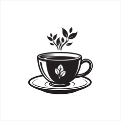 Tea Cup Silhouette Clipart | Black Teacup Outline on White Background