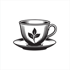 Tea Cup Silhouette Clipart | Black Teacup Outline on White Background