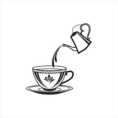 Tea Cup Silhouette Clipart | Black Teacup Outline on White Background