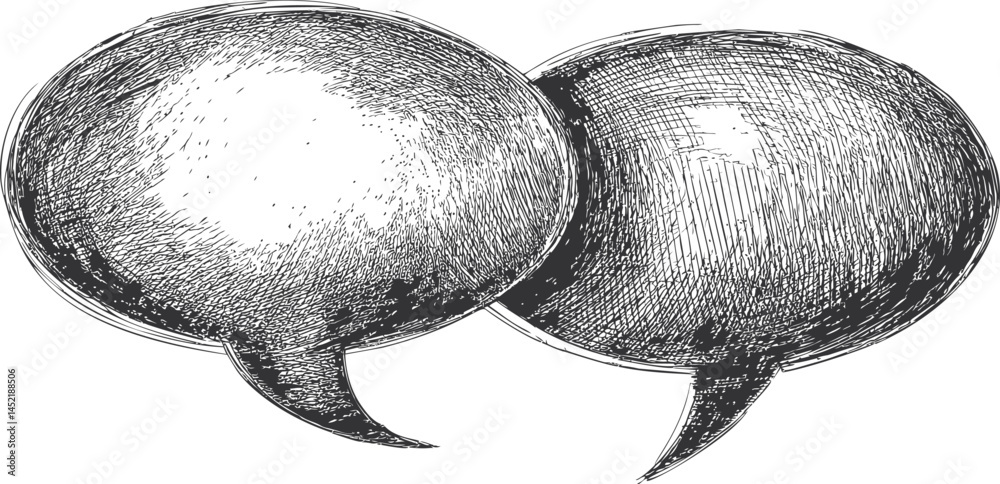 Aufkleber sketch of two overlapping speech bubbles with detailed hatching. vector illustration.
