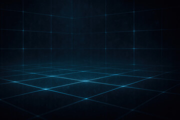 This dark ambient digital grid symbolizes strategic innovation and decision-making highlighting business growth through efficient data visualization and leadership