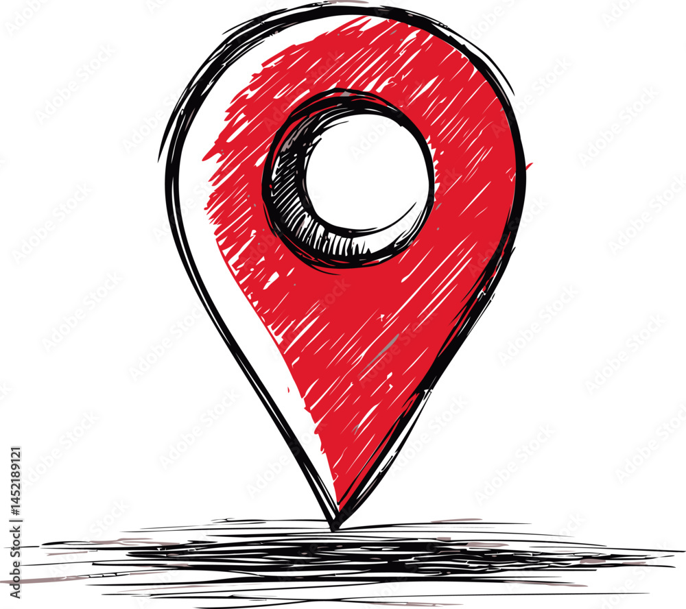 Aufkleber red location marker with sketchy style, conceptual design art. vector illustration.