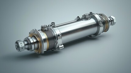 A close-up view of a metallic industrial component with intricate details and design.