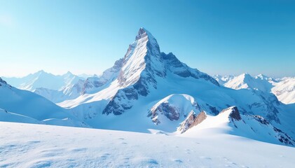 Fototapeta premium Snow-covered mountain peak against a clear sky , clouds, crisp, snow