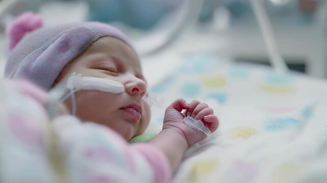Premature baby receiving care in an incubator at hospital during critical first days of life