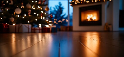 A Festive Christmas Eve Ambience with Glowing Tree and Warm Fireplace