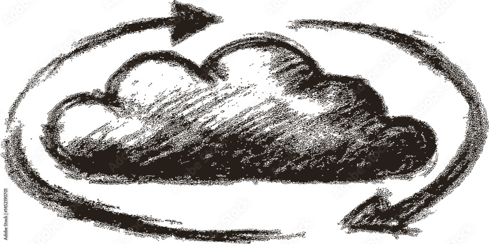 Leinwandbilder Sketch of a cloud with rotating arrows symbolizing data synchronization. Vector illustration.