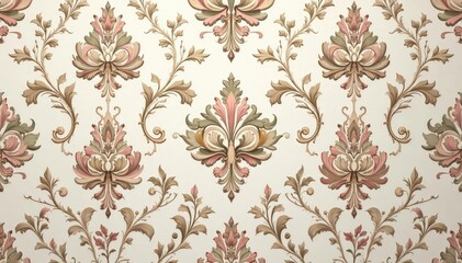 Fototapeta premium Subtle floral damask motif on a muted background, creating a luxurious seamless pattern , wallpaper design, design element