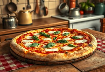Warm and cozy Italian kitchen with a delicious Neapolitan pizza