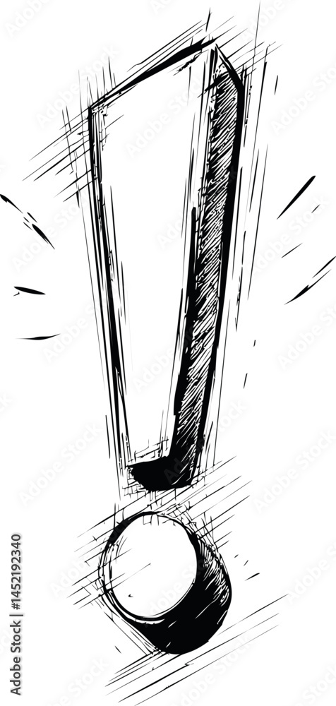 Aufkleber sketchy black and white exclamation mark drawn with dynamic lines. vector illustration.