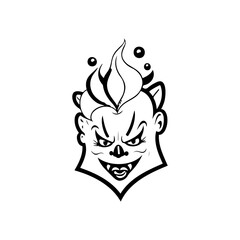 Whimsical monochrome depiction of a mischievous cartoon character's head