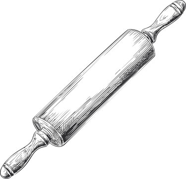 recommend clip art: Hand-drawn rolling pin with detailed wooden texture sketch. Vector illustration.