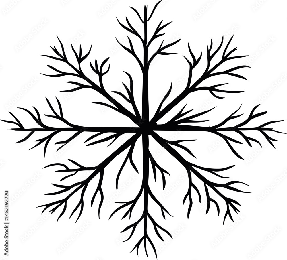 Poster Intricate black tree-like snowflake design. Vector illustration.