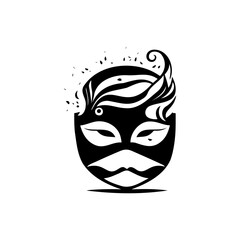 Abstract black and white design featuring face, foliage, and stylized elements