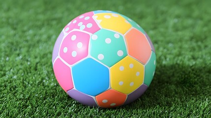 Fototapeta premium Colorful Pastel Soccer Ball on Green Grass