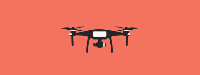 Drone with Camera Flying Against a Vibrant Orange Background Ideal for Technology and Aerial Photography Themes