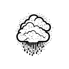 Stylized storm cloud with raindrops, a monochromatic weather pattern design
