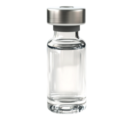 A clear glass bottle with a silver cap